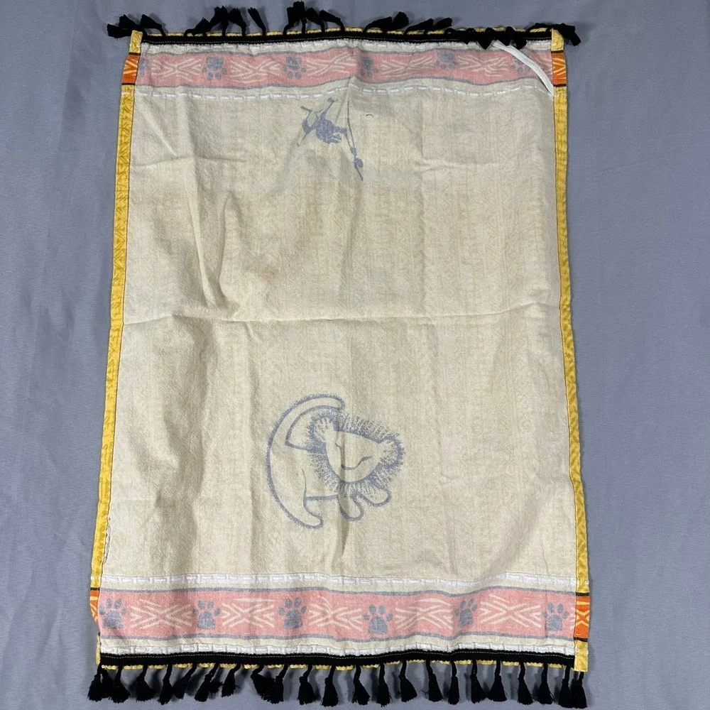 Vintage Disney Lion King Simba Rafiki Yellow Tribal Tassel Wall Hanging 19x27